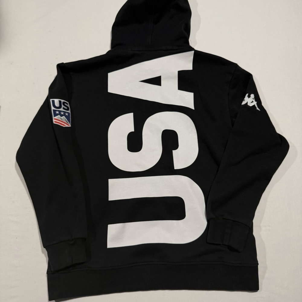 Kappa USA Ski Team Hoodie Mens Medium Black US Ski Snowboard GARA Sweatshirt